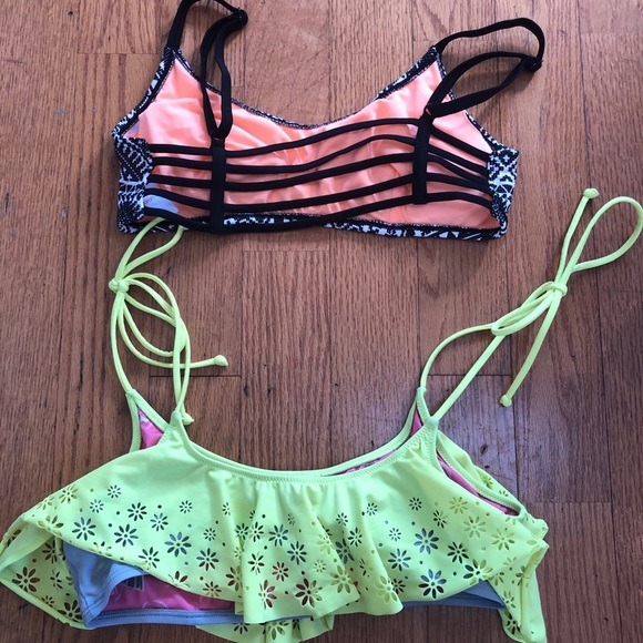 Swimsuit Lot- 2 Large Tops, Aztec & Yellow - Picture 2 of 5